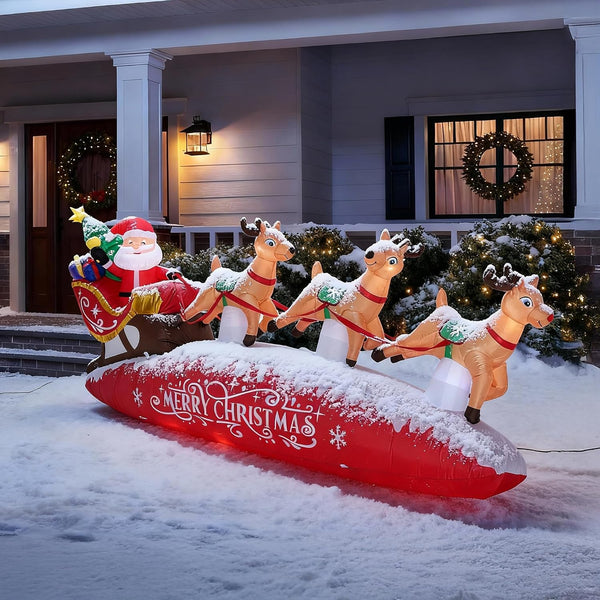 ZPISF 10 FT Santa Sleigh with Reindeer Christmas Inflatables Outdoor Decorations, Christmas Blow Up Yard Decorations for Garden Lawn Xmas Decor (Red)