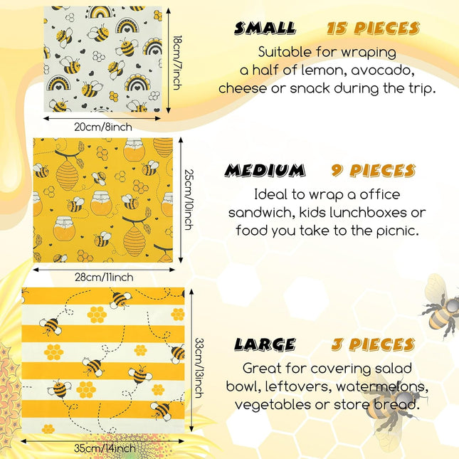 Tranqun 27 Pack Beeswax Wraps for Food Reusable Beeswax Assorted Bread Storage W
