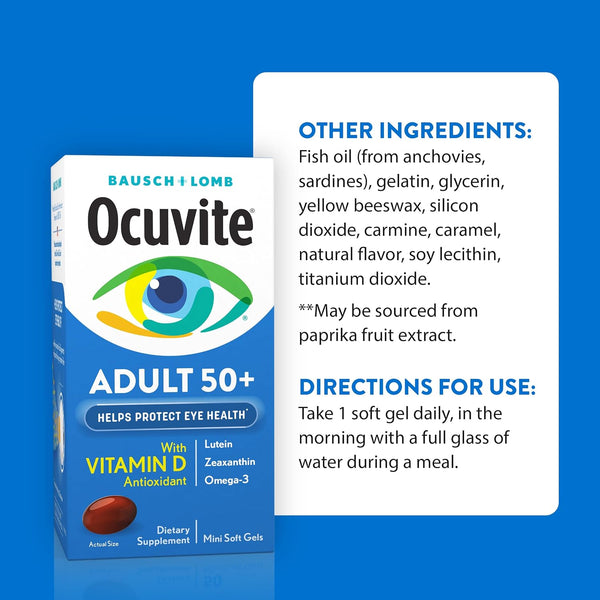 Ocuvite Adult 50+ Eye Vitamins and Mineral Supplements with Lutein, Zeaxanthin and Omega-3 from Bausch + Lomb 90 Soft Gels
