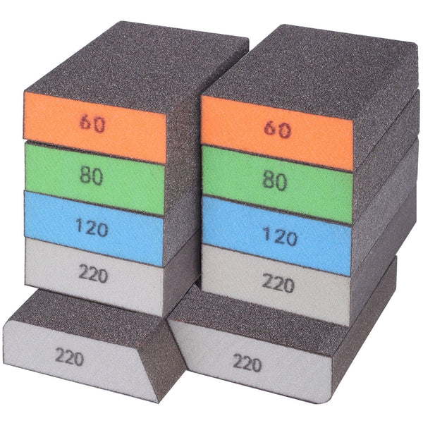 BOSHCRFAT 10 Pack Sanding Block, Washable and Reusable Sanding Sponge for Wood Drywall Metal Glasses Coarse/Medium/Fine/Superfine in
