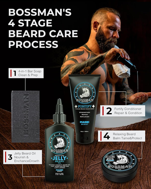 Bossman Jelly Beard Oil for Men (4 Oz, Magic Scent) Ã¢ÂÂ Softens, Moisturizes & Conditions with Natural Ingredients