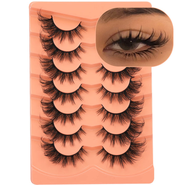 False Eyelashes Wispy Lashes Natural Look Fake Eyelashes Cat Eye Lashes Mink Fluffy Strip False Lashes Fox Eye Lashes Pack 7 Pairs ALICROWN C-