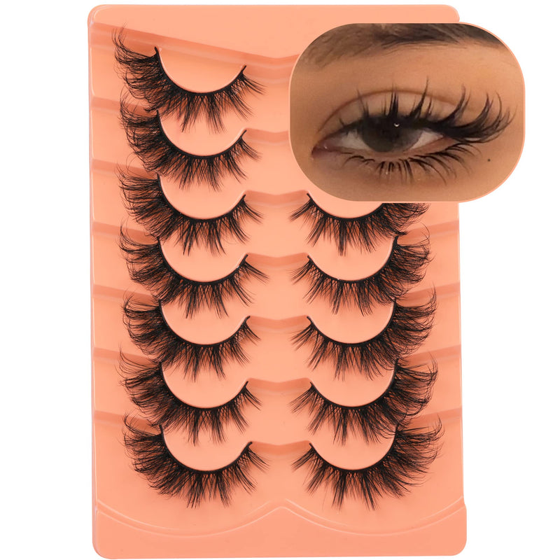 False Eyelashes Wispy Lashes Natural Look Fake Eyelashes Cat Eye Lashes Mink Fluffy Strip False Lashes Fox Eye Lashes Pack 7 Pairs ALICROWN C-