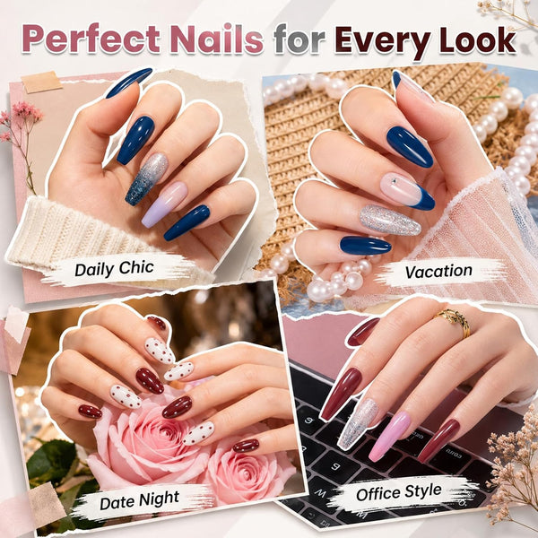 Beetles Gel Nail Polish Set, Nude Gray Pink Blue Burgundy Glitter Gel Nails | Modern Muse Collection with 3Pcs Base Matte Glossy Top Coat Soak Off