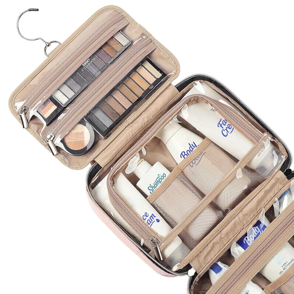 NISHEL Travel Toiletry Bag for Women, Portable Hanging Organizer for Travel-Sized Shampoo, Conditioner, Brushes Set, Makeup Accessories, Medium