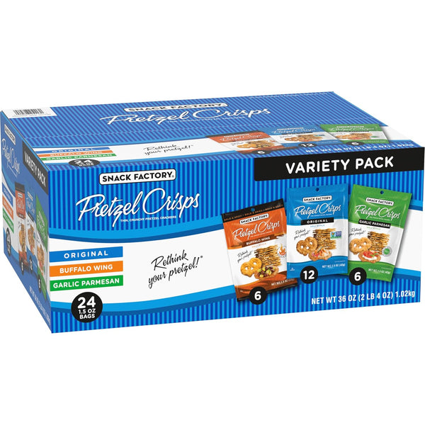 Snack Factory Pretzel Crisps Variety Pack, Individual 1.5 Ounce (Pack of 24) Variety Pack Single Serve 1.5 Ounce (Pack of 24)