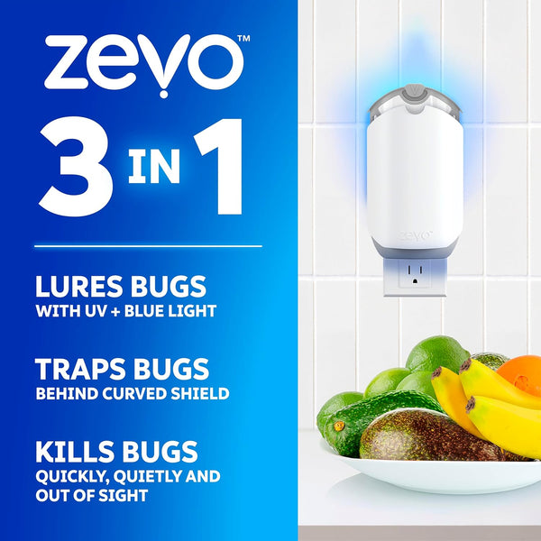Zevo Flying Insect Trap - Plug-in Indoor Fly Trap and Bug Light Trap Refill with Blue and UV Light - No-Mess Cartridge for House Flies, Fruit Fly
