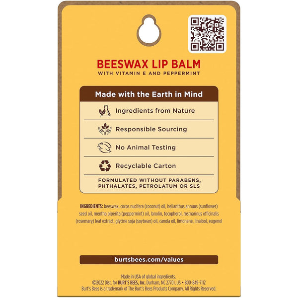 Burt'S Bees Lip Balm - Original Beeswax, Lip Moisturizer with Responsibly Sourced Beeswax, Tint-Free, Natural Origin Conditioning Treatment, 2
