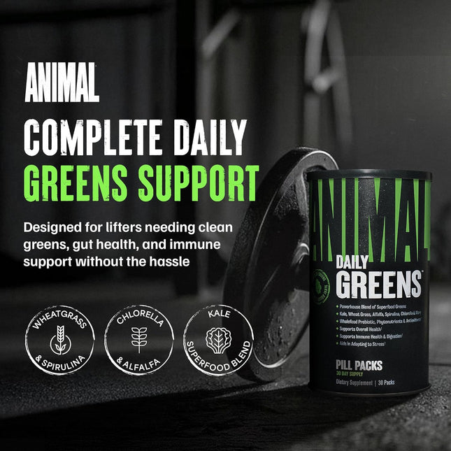 Animal Daily Greens Pill Packs - Kale, Wheat Grass, Alfalfa & More - Convenient Prebiotic and Probiotic Superfood Blend 