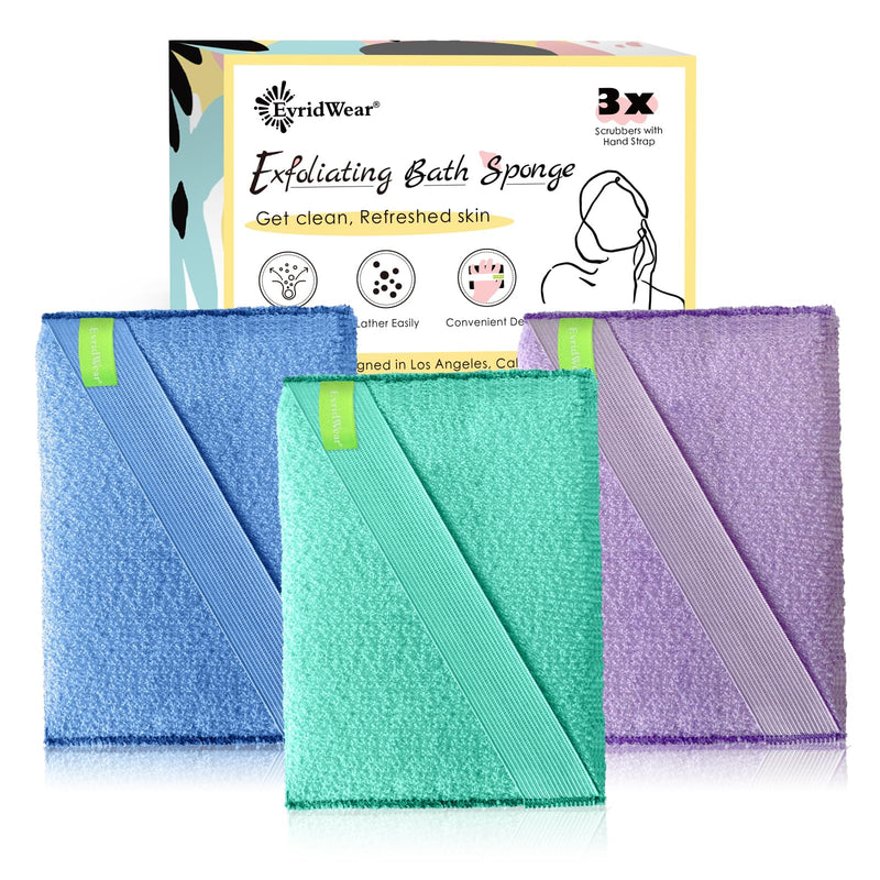Evridwear Exfoliating Body Scrubber 3 Pack | Exfoliating Bath Sponges for Shower, Body Scrub Exfoliator, Rough Loofah Pads for Men Women, Dead