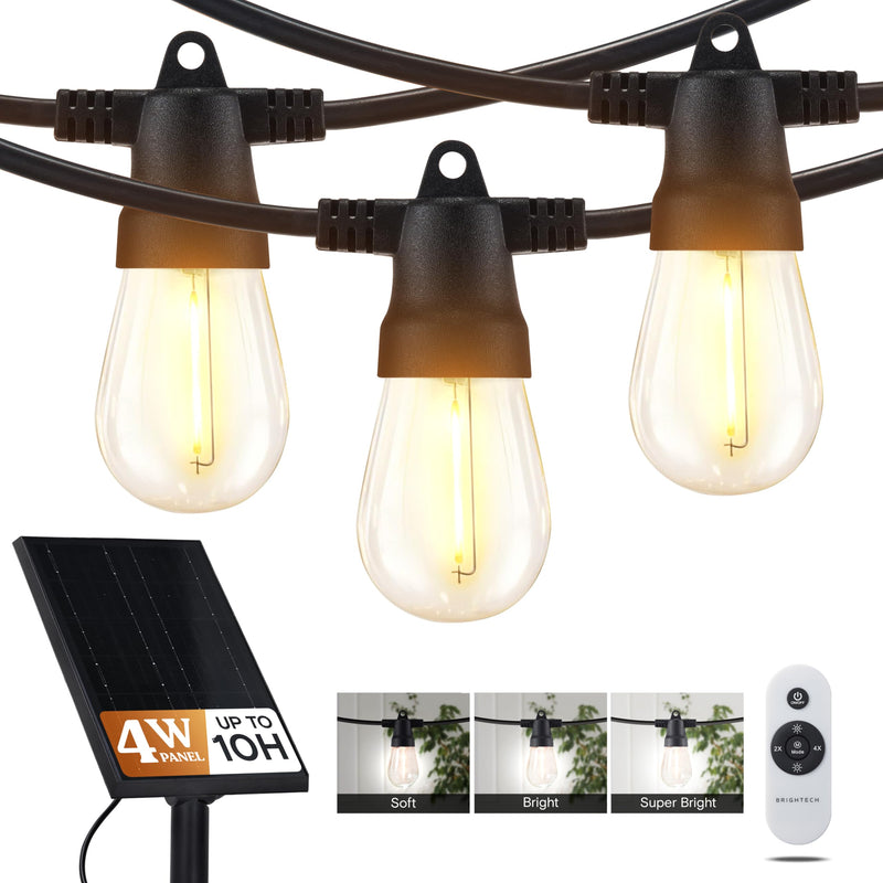 Brightech Ambience Pro Super Bright Solar - 27Ft Remote Control Outdoor String Lights with 12 Shatterproof S14 Bulbs, Commercial Grade LED,