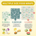 Beeswax Food Wrap, Reusable Beeswax Wraps Storage Set 9-Pack (5S 3M 1L), Organic and Beeswax Wraps Reusable, Sustainable Alternative/Flowers Grass