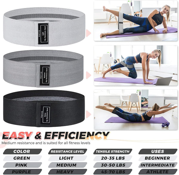 Fabric Resistance Bands for Working Out, 3-Set Exercise Loops for Home Gym Black