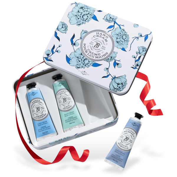 La Chatelaine Hand Cream Trio Tin Gift Set, Ready-To-Gift Tin, Nautral, Made in France with 20% Organic Shea Butter, Nourishing and Moisturizing