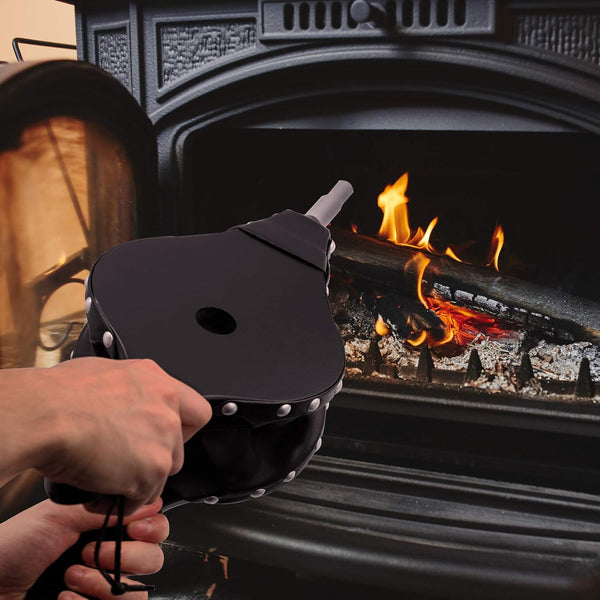 TJ.MOREE Fireplace Bellows Indoor 16"x 6.5" Wood Fire Blower with Hanging Strap, Metal Nozzle, Great Tool for Fireplace, Fire Pit, Wood Stove,