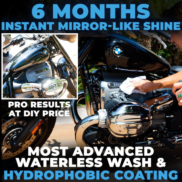 Flowgenix™ Waterless Car Wash Spray - Grand Finale - Motorcycle Cleaner & Car Wax Polish (8 oz) - Ceramic Coating - Incl. 2 Microfiber Towels -