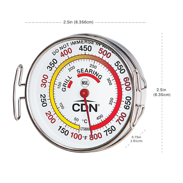 CDN Grill Surface Thermometer | Proaccurate®, Temperature Zones, High Heat, Color-Coded Scale - Laboratory Glass Lens - Perfect for Grill, BBQ,