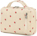 Bluboon Makeup Bag Zipper Pouch Travel Toiletry Bag Portable Cosmetic Bag Organizer for Women and Girls(Strawberry Corduroy Beige)