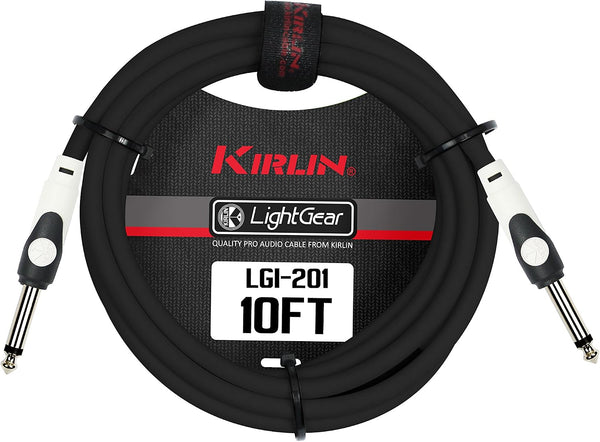 KIRLIN Cable LGI-201-10/BK 10-Feet Straight 1/4-Inch Plugs LightGear Instrument Cable with Black PVC Jacket 1 Count (Pack of 1) LGI-201-10/BK