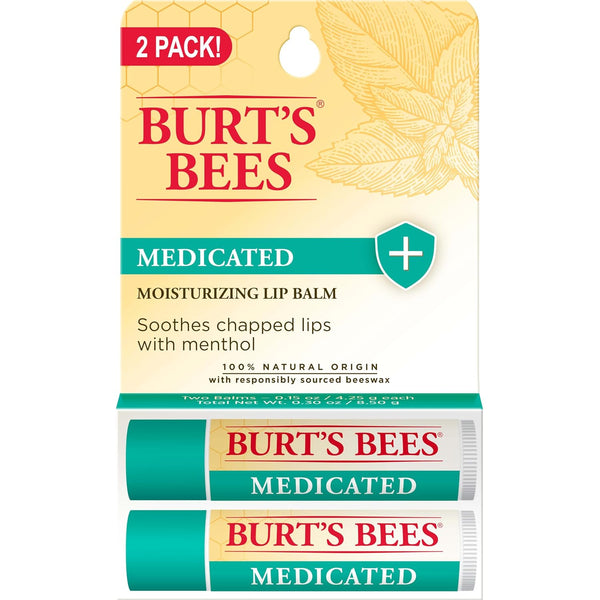 Burt'S Bees Medicated Lip Balm, with Eucalyptus Oil and Menthol, Tint-Free, Natural Origin Lip Care, 2 Tubes, 0.15 Oz.
