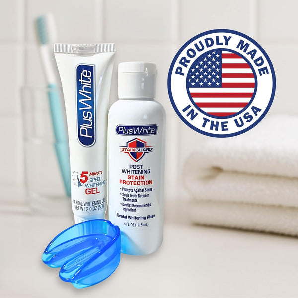 Plus White Premier Whitening System - 5 Minute Speed Whitening Gel, Comfort Fit Mouth Tray & Stainguard Post - Dentist Approved & Professional