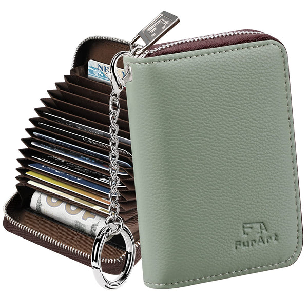 Furart Credit Card Wallet, Zipper Business Card Holder for Women, RFID Blocking, Keychain Wallet, Compact Size