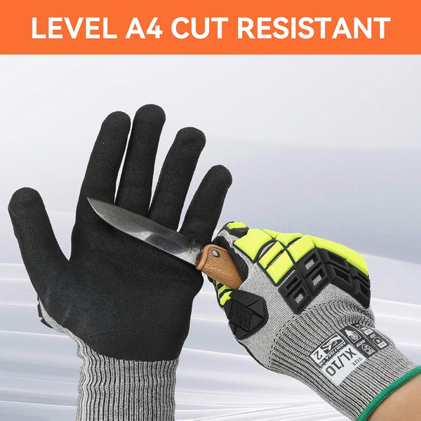 2 Pairs Safety Work Gloves,Impact Gloves for Men Women,Cut Resistant Non-Slip Heavy Duty Gloves with Nitrile Grip,Touch Screen Glove with Impact