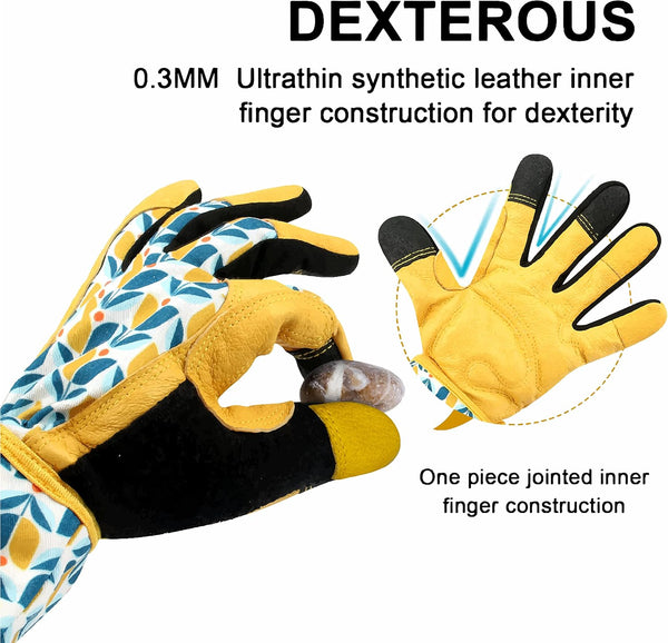 Rose&Cactus Gauntlet Gardening Gloves,Thorn-proof&Puncture Resistance Garden Glove,Cute Pattern,Gardener Gifts Tuilp Small (Pack of 1)