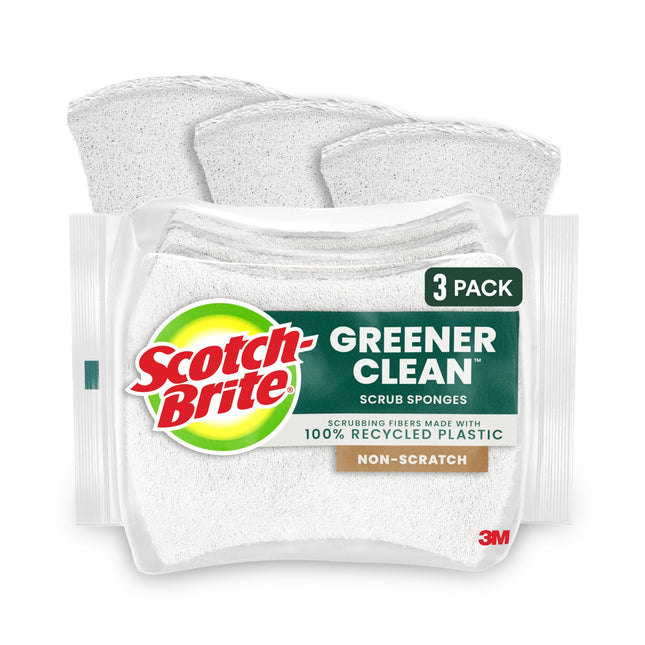 Scotch-Brite Greener Clean Non-Scratch Scrub Sponge, Sponge for Washing Dishes, Cleaning Kitchen, Superior Performance a