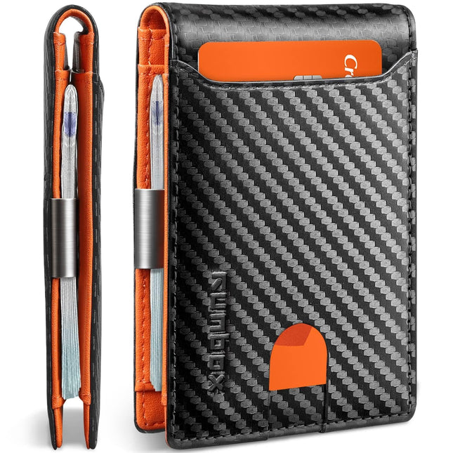 RUNBOX Slim Wallets for Men - Leather Money Clip Mens Wallet - RFID Blocking Fro