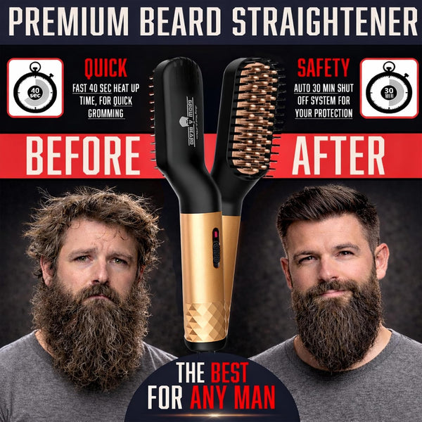 Beard Straightener Grooming Kit for Men, Beard Growth Kit, Wash, Brush & Comb, Unscented Growth Oil, All Natural Sandalwood Balm, Conditioner,