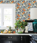 NuWallpaper x Pip & Lo Navy Clementine Garden Peel Stick Wallpaper, PLS4199