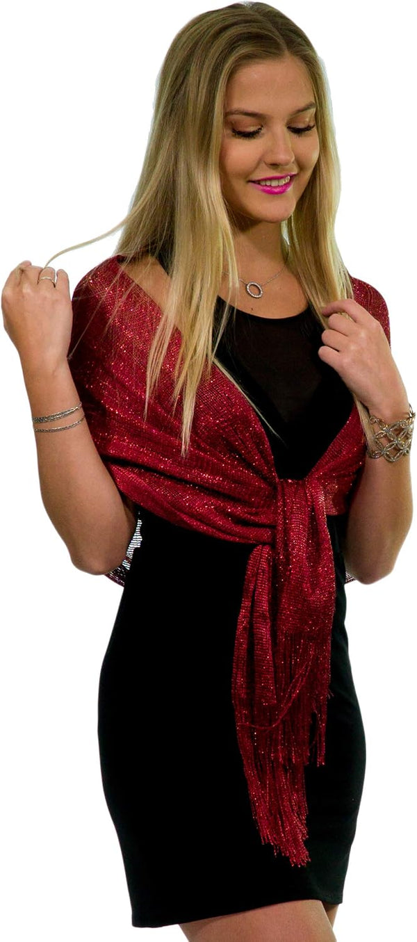 ShineGlitz Shawls and Wraps for Evening Dresses, Metallic Glitter Shawls for Women, Sparkling Wedding Giving Shawl Gift Burgundy Red
