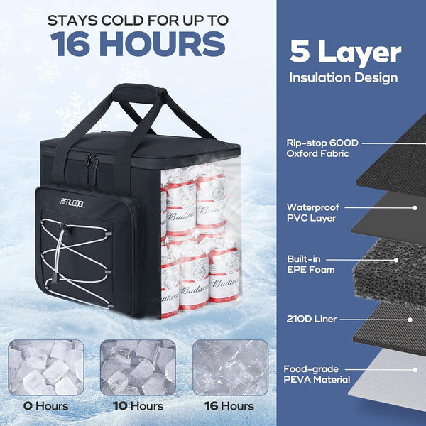 RealCool 35/45 Can Collapsible Soft Cooler Bag, Leakproof Ice Chest Black 35 can