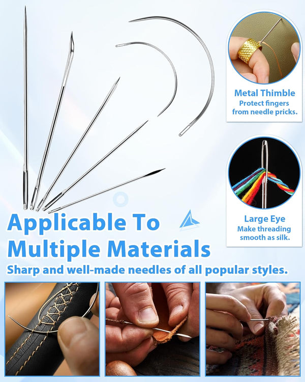 PLANTIONAL Upholstery Repair Sewing Kit: 47 Pieces Heavy Duty Sewing Kit with Sewing Awl, Seam Ripper, Leather Hand Sewing Stitching Needles,