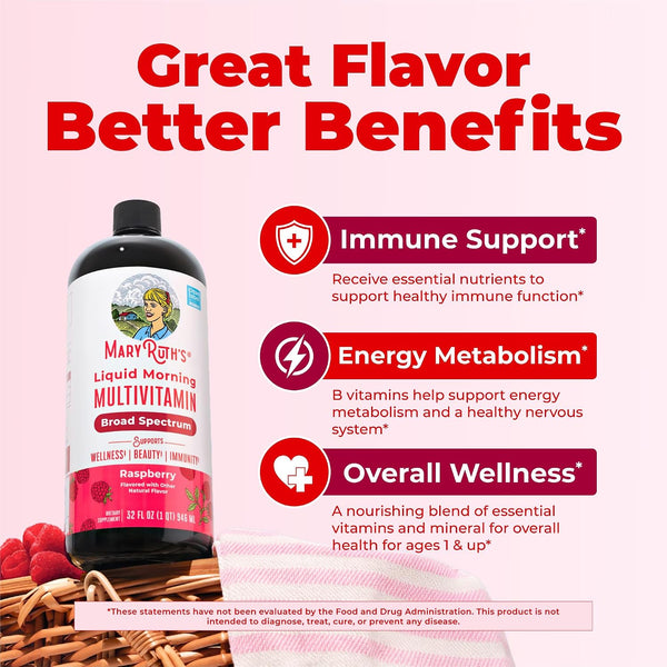 Multivitamin for Women, Men & Kids by Maryruth'S | Liquid Morning Multivitamin | Mens, Womens Vitamins | Vitamin a C D E B6 B12 Biotin Zinc |
