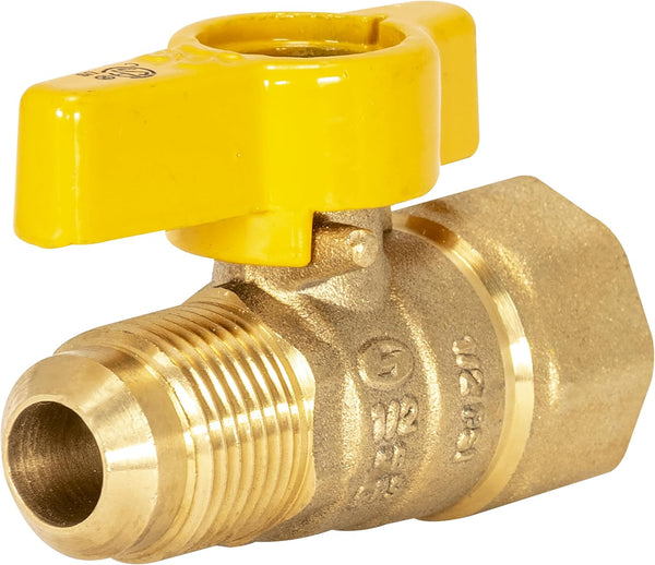 Eastman 1/2 Inch FIP X 1/2 Inch OD Flare Female Straight Gas Ball Valve with 1/4-Turn Handle, Brass Plumbing Fitting, 60003