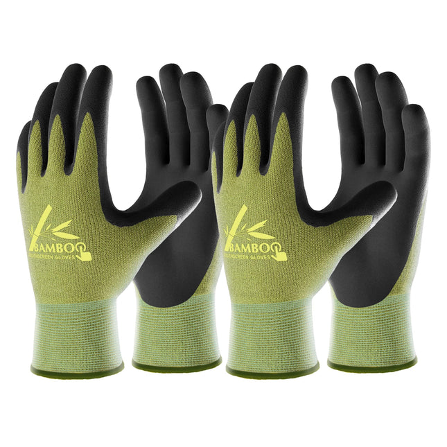 COOLJOB 2 Pairs Gardening Gloves for Women and Men, Bamboo Working Gloves Touchscreen, Grippy Nitrile Rubber Coated Work