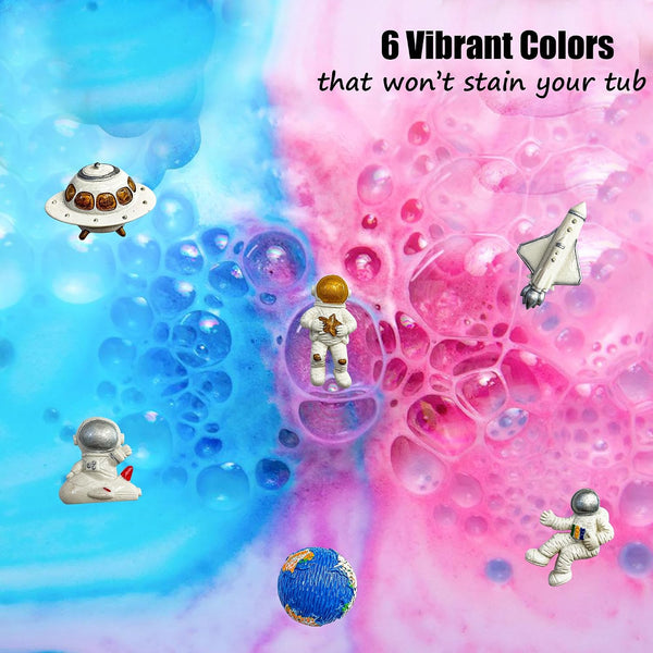 Galaxy Bath Bombs for Kids with Surprise Inside Organic Bubble Bath Bombs | Bath Bombs with Educational Outer Space Planet Toys, Gentle, Natural &