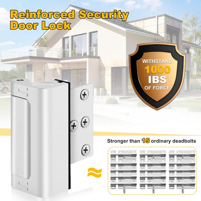 Home Security Door Lock, Upgraded Metal Door Reinforcement Lock, 3" Withstands 800 Lbs of Impact for Inward Swing Doors,