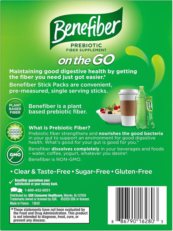 Benefiber On the Go Prebiotic GLP-1 Friendly Fiber Supplement Powder for Digestive Health, Daily Fiber, Unflavored - 28 Sticks (3.92 Ounces) 28