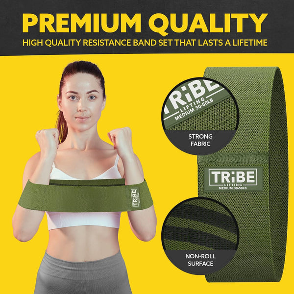Tribe Lifting Resistance Bands for Working Out - 3 Pack Fabric Workout Bands for Women and Men - Booty Bands for Legs and Glute - Non Slip