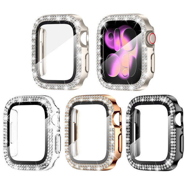 Goton 4 Pack for Apple Watch Series 10 Screen Protector 46Mm Bling Case, Women Glitter Diamond Rhinestone Face Cover for