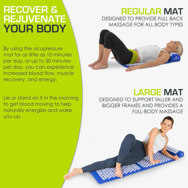 Prosourcefit Acupressure Mat and Pillow Set for Back/Neck Pain Relief and Muscle Relaxation, XL - Blue/White