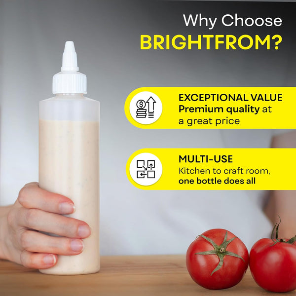 BRIGHTFROM Condiment Squeeze Bottles, 8 OZ Empty Squirt Bottle with Twist Top Cap, Leak Proof - Great for Ketchup, Mustard, Syrup, Sauces,