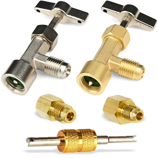 Lu-Hawk R134A Adapter Kit, Self-Seal & Puncture Can Taps, Core Tool Lu-Hawk R134A Self-Sealing, and Single Puncture Can Taps, with Valve Core