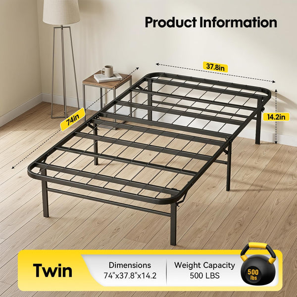 BestMassage | Twin Bed Frame | Metal | Heavy Duty Steel Slats with 6 Legs | Foldable | Sturdy, No Box Spring Needed | Easy to Assemble with