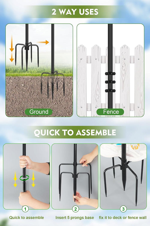 FEED GARDEN String Light Poles for Outside,9.8FT Metal Poles for Outdoor String Lights, Stand Poles for Deck, Garden, Patio, Wedding, Backyard,