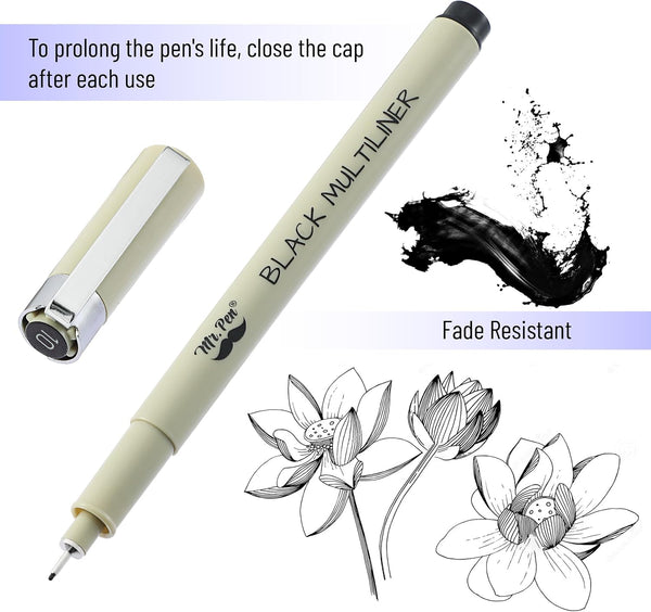 Mr. Pen- 0.25mm Micro Fine Point Pens, 4 Pack, Black Ink, Ultra Fine Point | Waterproof, Acid-Free, No-Smear Quick-Dry Fineliner Pens for Drawing,