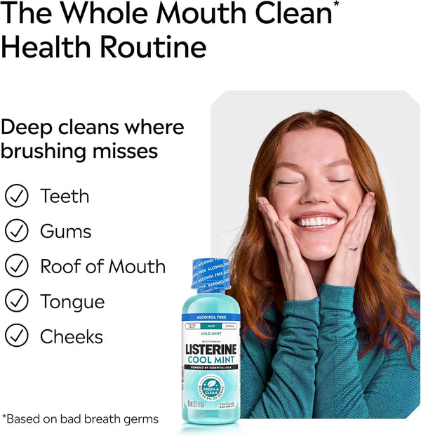 Listerine Cool Mint Alcohol Free Mouthwash, Mild Mint, 3.2 fl. oz/95 mL 3.2 Fl Oz (Pack of 1)
